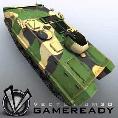 3D Model of Game-ready model of modern Chinese Armoured Personnel Carrier ZSD89 (Type89) with two RGB textures: 1024x1024 for APC and 1024x512 for track and wheels. - 3D Render 2